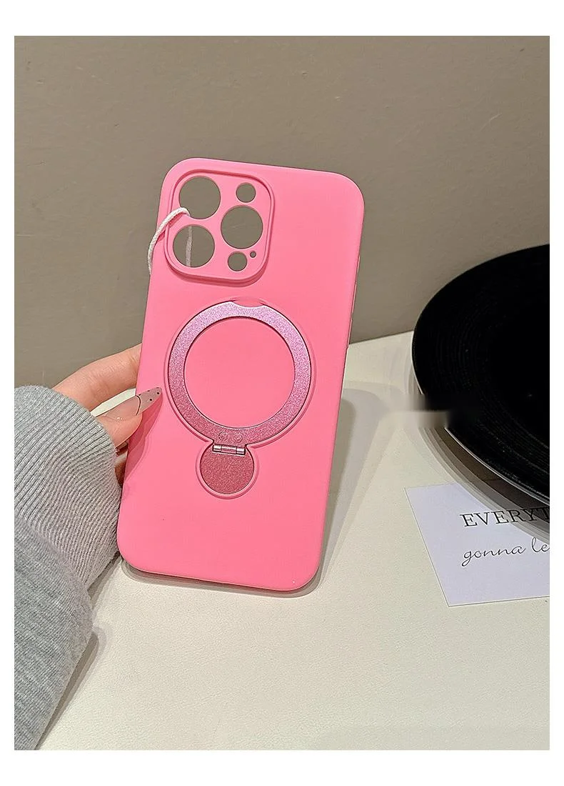 Premium solid color magnetic rotating folding stand suitable for 16 Promax phone case iPhone liquid silicone 15_voghion.com