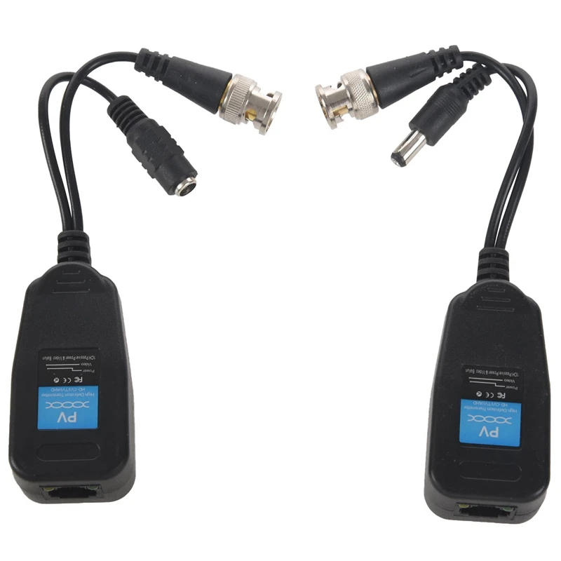 HD-CVI/TVI/AHD Passive Video Balun With Power Connector And RJ45 CAT5 Data Transmitter 3 Pair