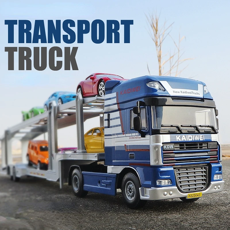 

Diecast 1/50 Scale Double-deck Transport Truck Vehicle Toy For Kids Boys Gift Alloy Truck Simulation Semi-trailer Boy Car Model