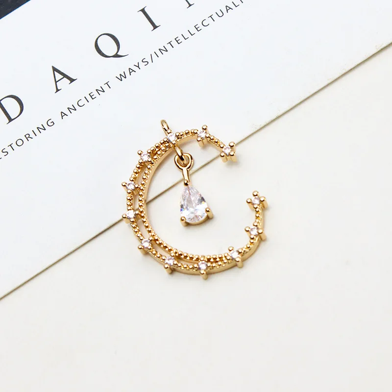 

14K Color Retention Real Gold Plated Copper 20*26MM Natural Zircon Moon Pendant Charms DIY Findings Jewelry Making Accessories