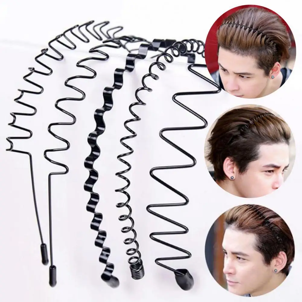 

6Pcs Men Headband High Elasticity Anti-deform Non-Falling Anti-Slip Non-breakable Wave Shaped Face Washing Hoop Hair Band Home S