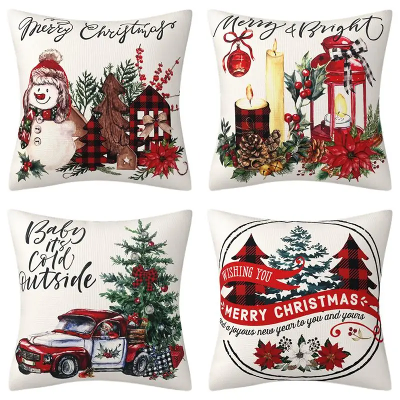 

Pillowcase Cushion Cover For Christmas Set Of 4 Comfortable Cushion Covers Machine Washable Seasonal Decors For Beds Chairs Car