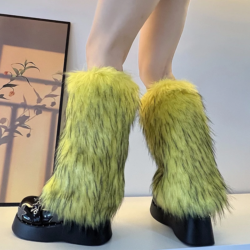 Luxury Brand Runway Fashion Fluffy Faux Fox Leg Warmers Women Thick Warm Furry Boot Covers Chic Harajuku Hot Y2k Girls Legcovers
