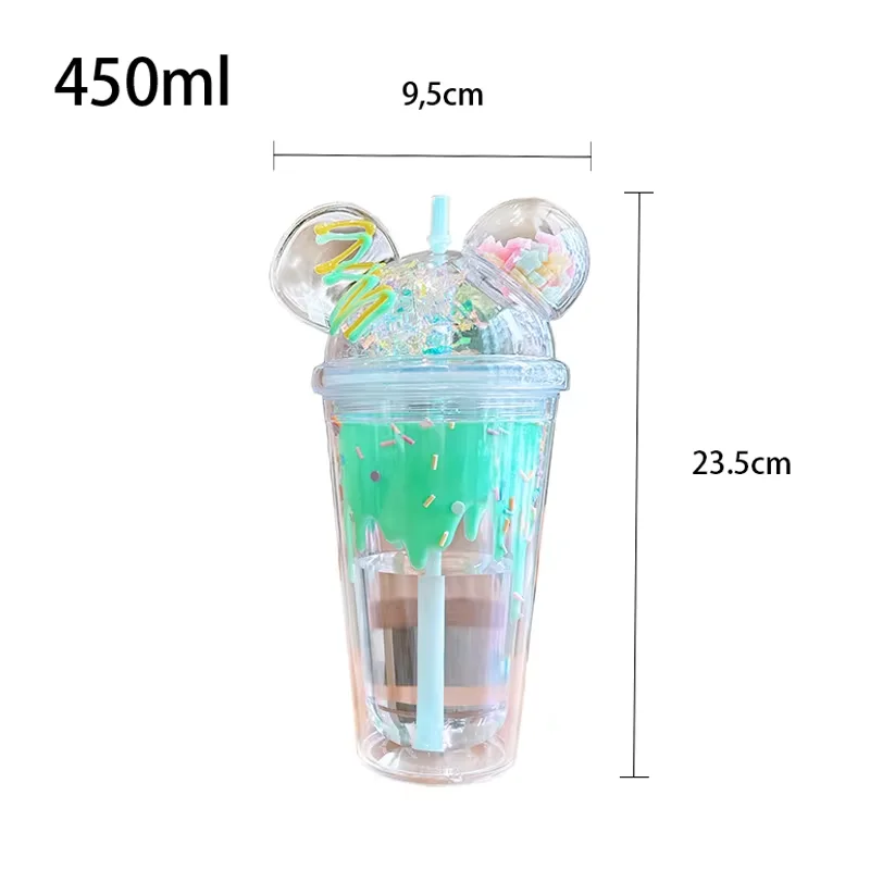 Cute Drinking Cup Creative Straw Interesting Children and Girls Summer Ice Cream Transparent Double Layer Plastic Gift Bottle plastic cup