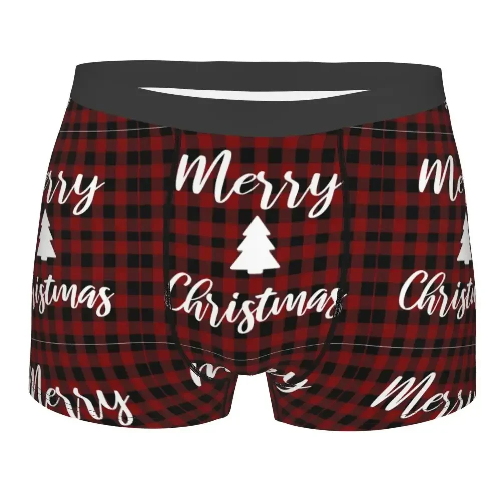 

Men's Red Plaid Letter Merry Christmas Boxer Briefs Shorts Panties Underwear Nordic Retro New Year Male Plus Size Underpants