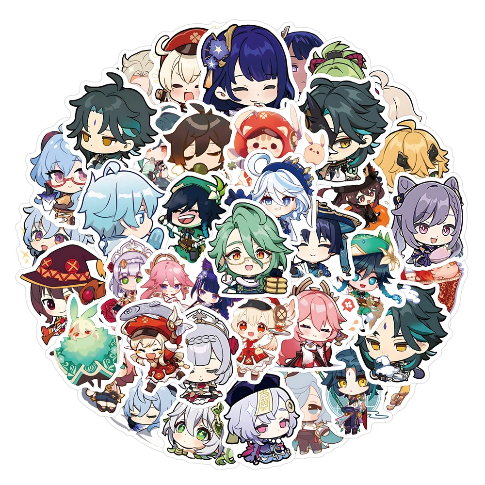 10/30/60pcs Cute Anime Game Genshin Impact Stickers for Laptop Luggage Skateboard Motorcycle Waterproof Kids Cartoon Decals Toys 10 25 50pcs anime game genshin impact stickers for laptop luggage skateboard motorcycle decal scrapbook toy