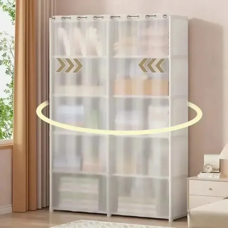Open Closets Dustproof Wardrobe Storage Cabinet with Large Capacity Curtains Simple Assembly Clothes Organizer Bedroom Furniture 4