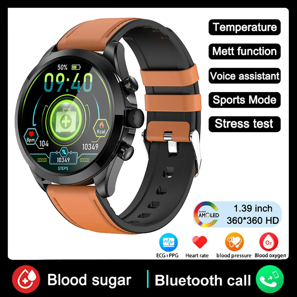 

Noninvasive Blood Glucose Smart Watch Men ECG Blood Pressure Heart Rate Monitor AI Voice Assistant Sport Clock Watches for man