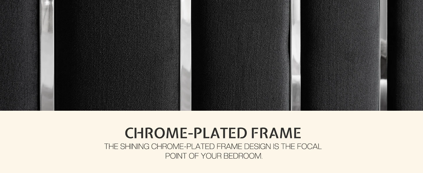 Description Picture 5 of itemKing Bed Frame with 58" Tall Headboard, with Silver Plating Trim, No Box Spring Needed, Velvet Upholstered Bed Frame