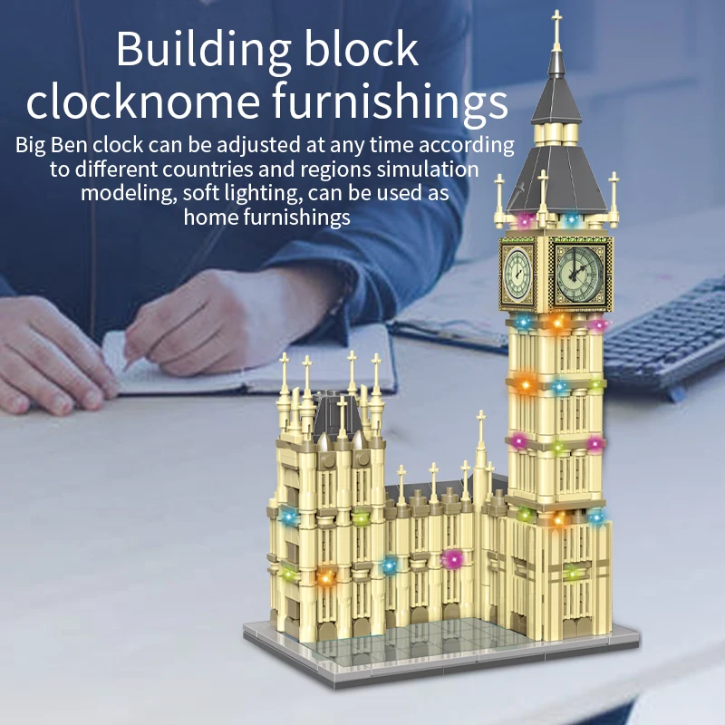 815pcs City Architecture MOC 3D Pointer Rotation Luminous Clock Building Blocks Friends LED Lights Big Ben Bricks Toys For Kids images - 6