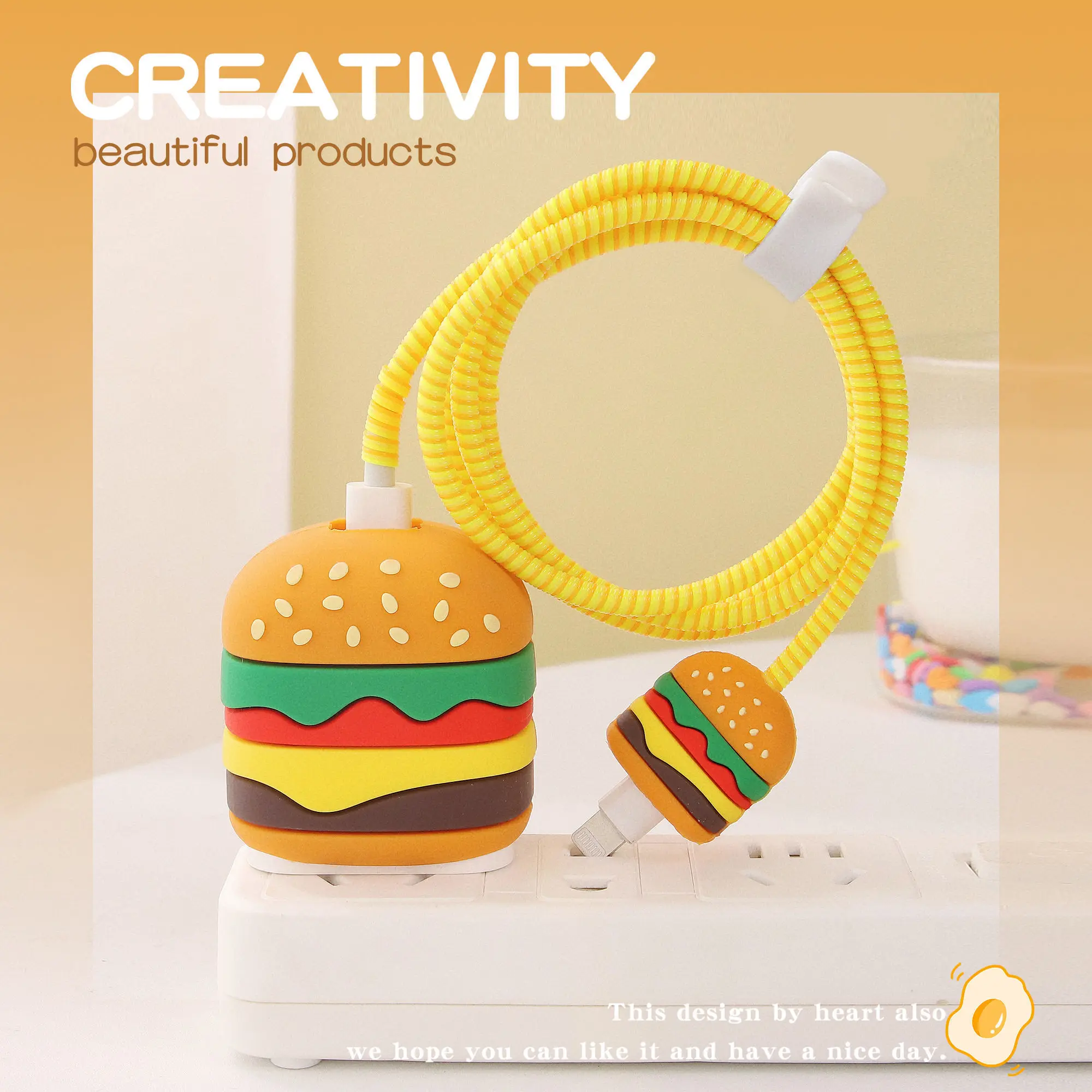 Cute Hamburger Data Cable Protective Case Mobile Phone Charger Winding USB Cable Protector Anti-breaking for IPhone 18w/20w