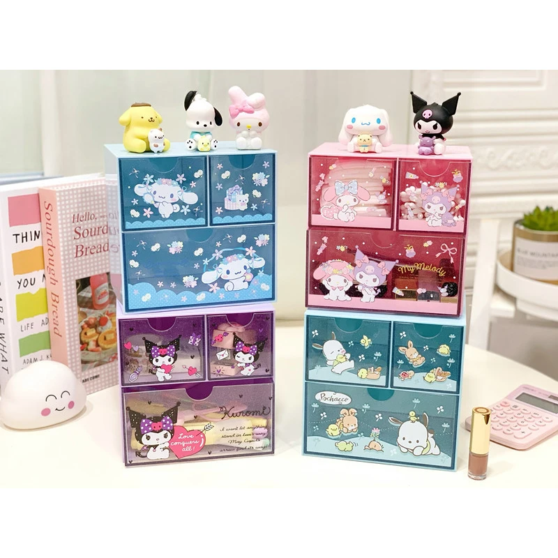 

Kawaii Sanrio My Melody Hello Kitty Kuromi Storage Box Girl Desktop Jewelry Stationery Organizing Box Anime Figure Festival Gift