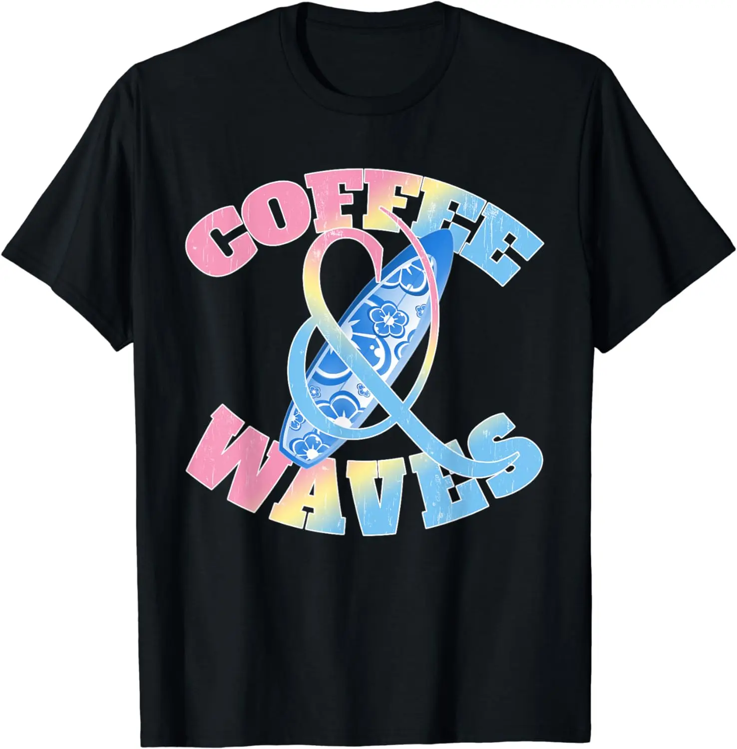 

Colorful Neon Coffee Waves for Wave Surfing Board Sports Surfer T-Shirt Holiday Travel Hawaii Short Sleeve Men Clothing