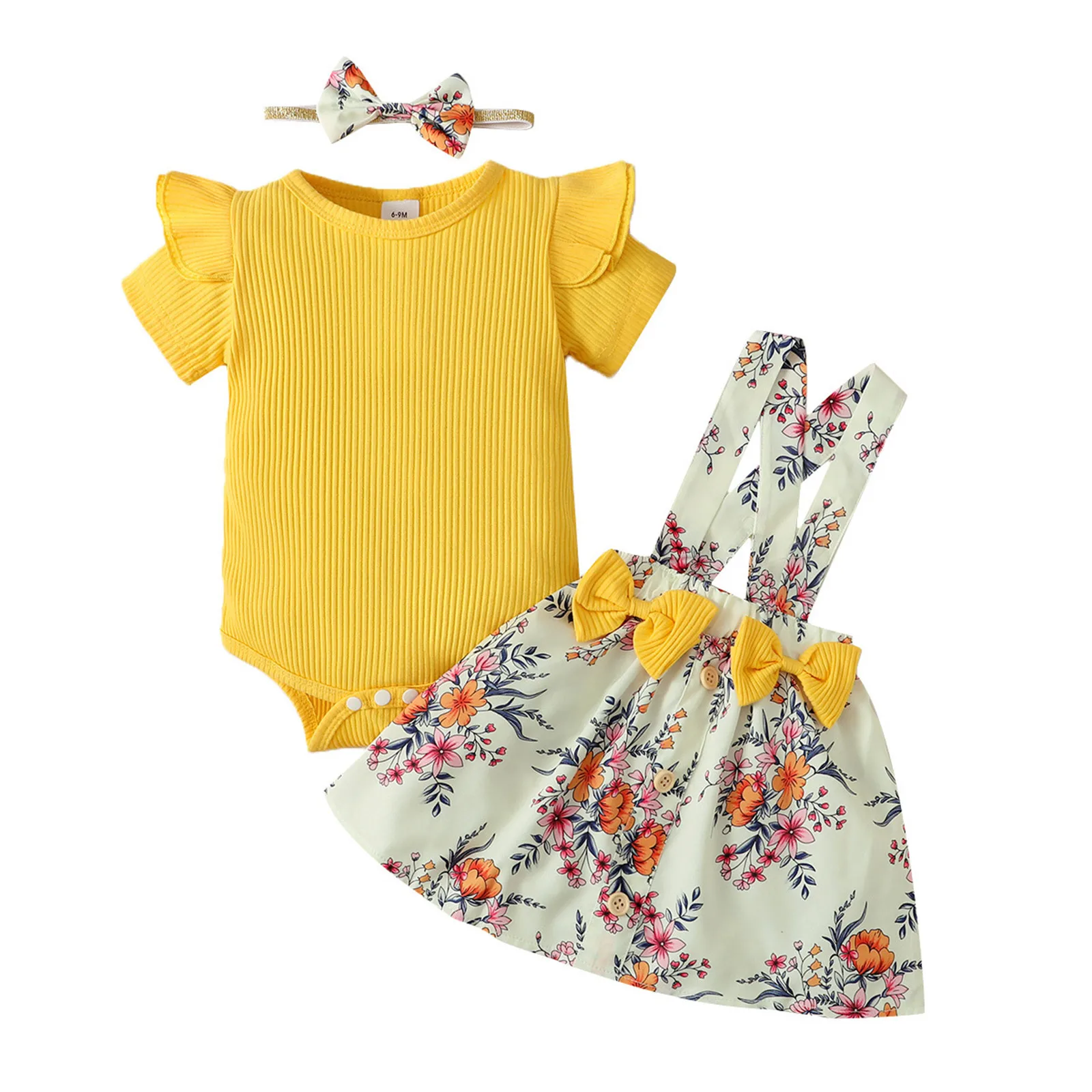 3pcs Newborn Baby Girls Clothes Sets Summer Short Sleeve Romper Bodysuit Top Floral Skirts 3 6 9 12 24 Months Headband Outfits 5