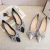 Woman Fashion Bow Rhinestone Flat Single Shoes Apricot Pointed Shallow Mouth Single Shoes 2025 Spring Ladies Diamond Single Shoe 6