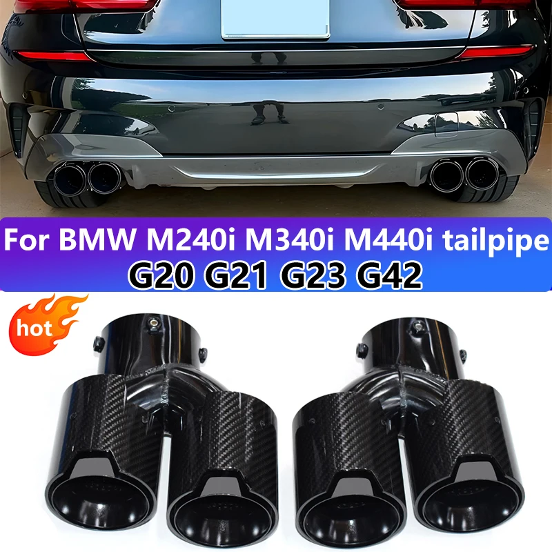 Exhaust Muffler Tip For BMW G23 M440i G20 G21 M340i G42 M240i Exhaust Pipe Upgrade Carbon Fiber Black Muffler Tip Nozzle