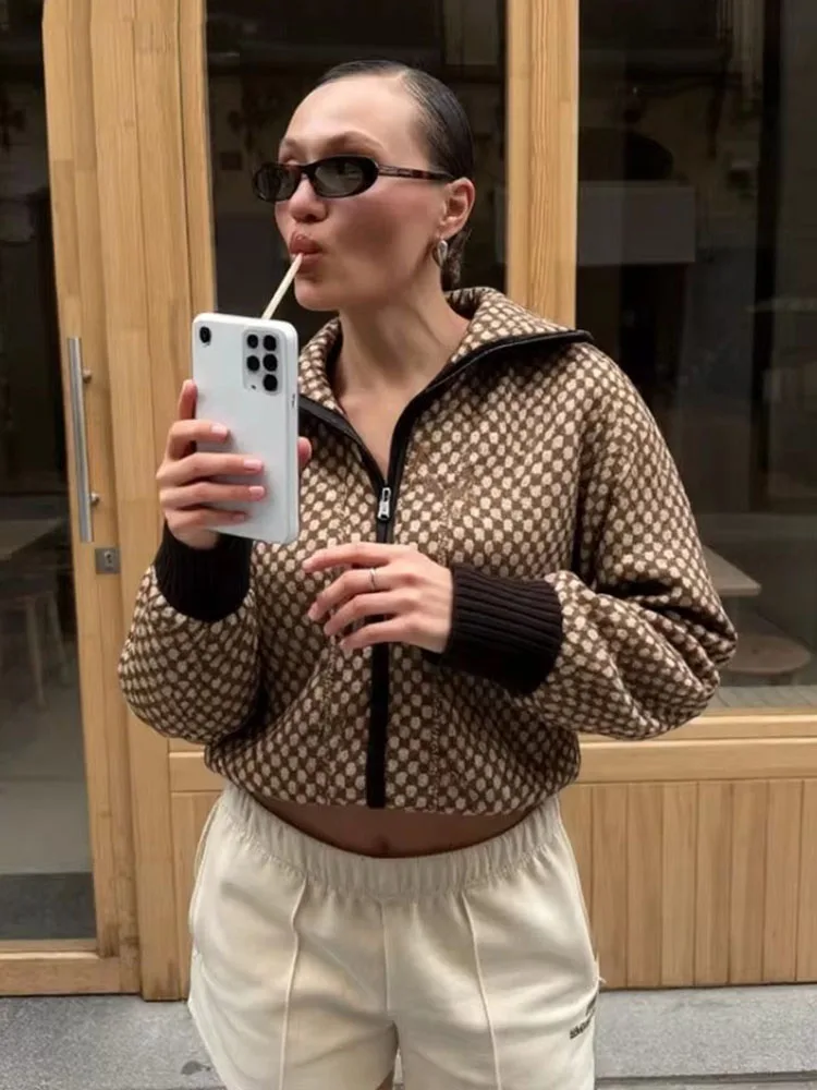 Women Jacket Fashion Splicing Knitted Short Coat Women Casual High Street Long Sleeve Autumn New Bomber Jackets Outerwear