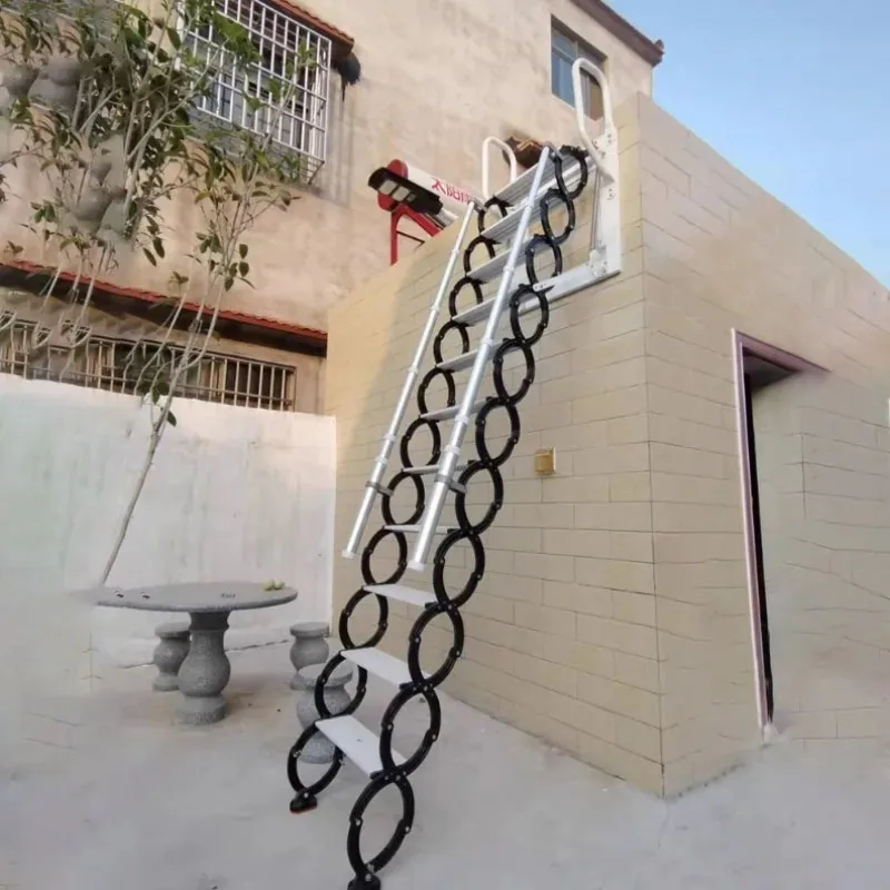 Outdoor Wall-mounted Telescopic Step Ladder telescoping ladder carbon steel Lift Ladders for Home Indoor Space-saving Attic Telescopic Staircase