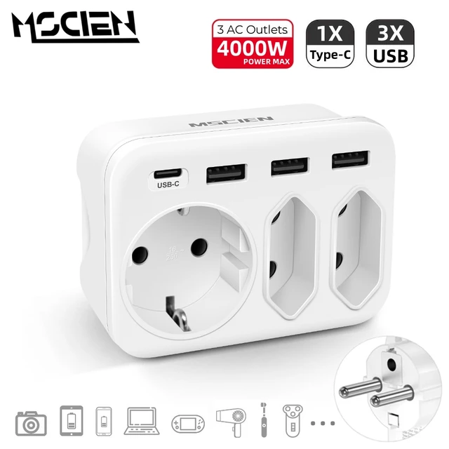 LENCENT Cubo Enchufe USB 7 en 1, Ladron Enchufes 4000W, Cubo Enchufes  Múltiples Pared con 3 Tomas de CA, 3 USB, 1 Tipo C y Interruptor, Cargador  USB para Oficina, Cocina y Habitación : : Electrónica