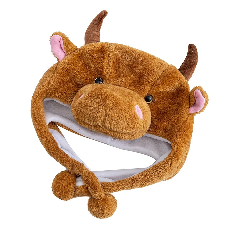 Hot Sale Unisex Funny Bulls Head 3D Animal Style Decorative Hat Winter Cap For Men Women Plush Fur Lovely Family Hat
