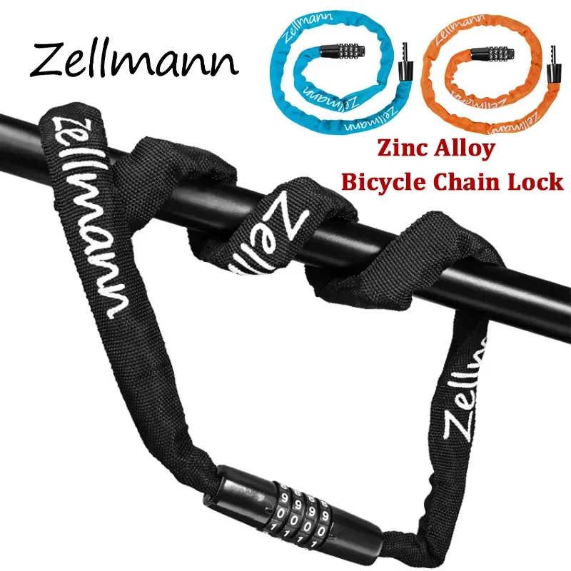 ZELLMANN Portable Bicycle Lock Password Rope Anti-Theft Road Mountain Bike Safety Lock Outdoor Electric Password Chain Locks