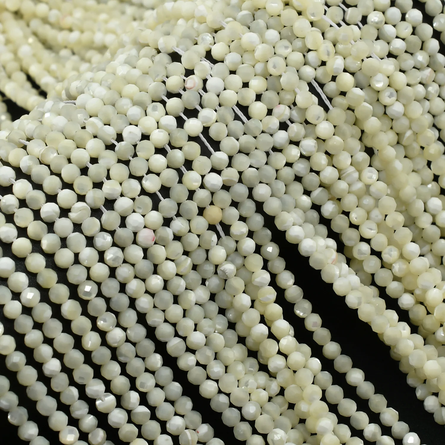 천연 크림 화이트 자개 MOP 패싯 라운드 비즈 2mm, 3mm, 4.3mm
