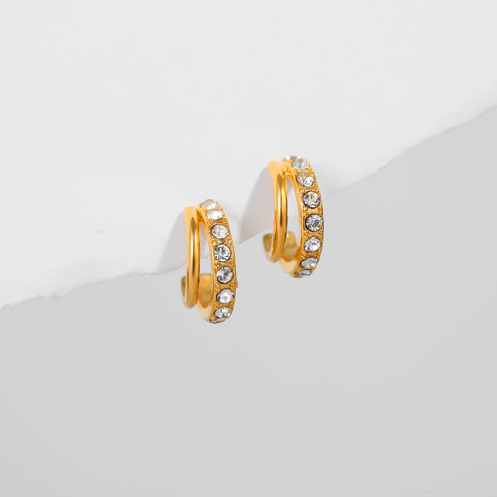 Double-layer C-shape Hoop Earrings for Women Small Round Zircon Huggie Earring Party Gifts Wedding Jewelry Accessories Bijoux