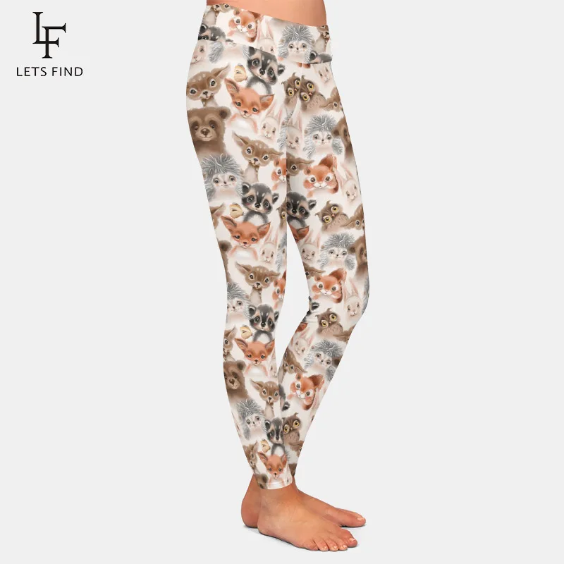 LETSFIND simpatici animali del bosco che stampano Leggings elastici da donna Leggings da allenamento a vita alta di moda