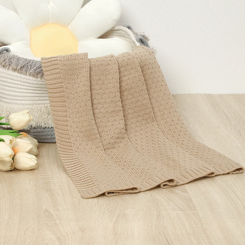 Infant Baby Stroller Swaddle Wrap Blankets Pure Color Knitting Newborn Boy Girl Nursery Travel Crib Cuddle 90*70cm Throwing Mats 6