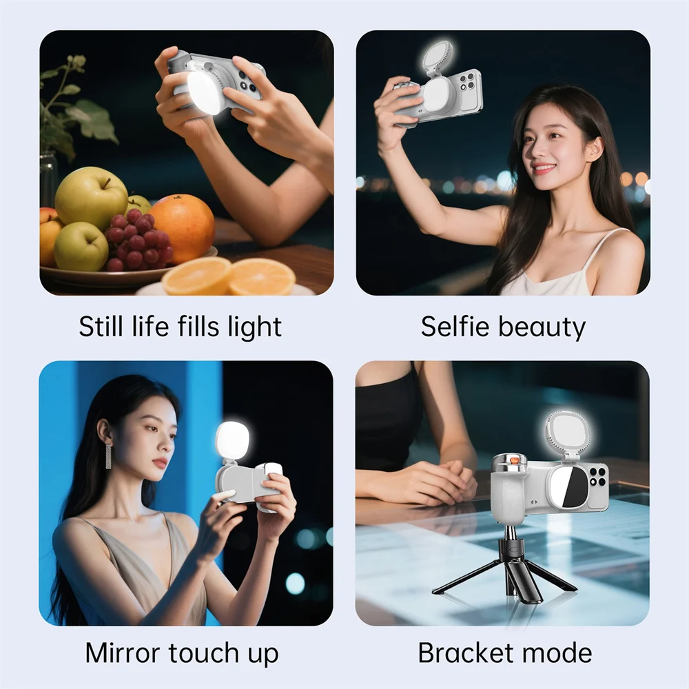 360 Rotation Magnetic Camera Grip With Fill Light For MagSafe IPhone Shutter Bluetooth Remote Control Selfie Handle_voghion.com