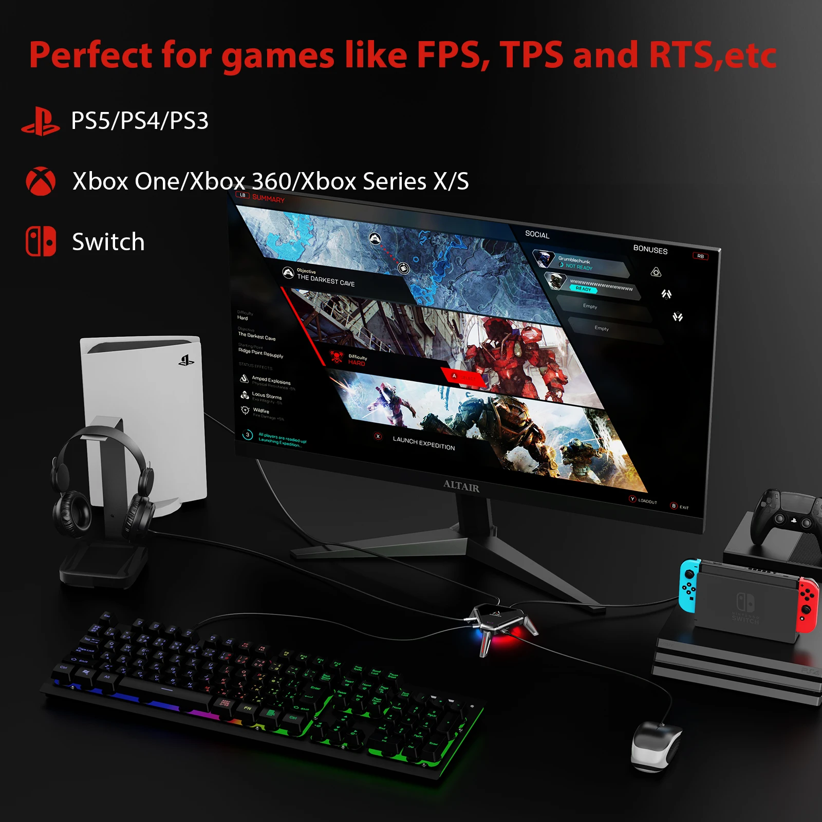 Ű  콺 , RGB Ʈ  ýƮ, PC, 彺, PS4pro, Xbox, ġ  TYPE-C , KM1 PS5