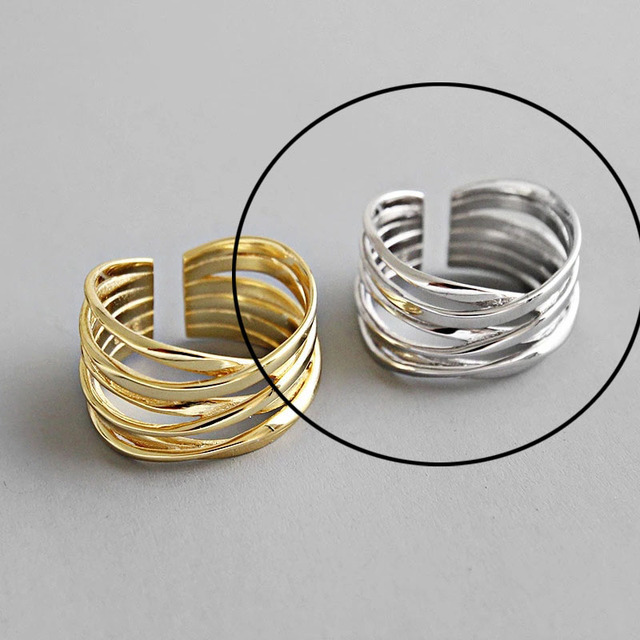 925 Sterling Silver Rings For Women Hollow Out Gold Color Temperament Personality Fashion Female Trendy Resizable Opening Rings - As Picture-10