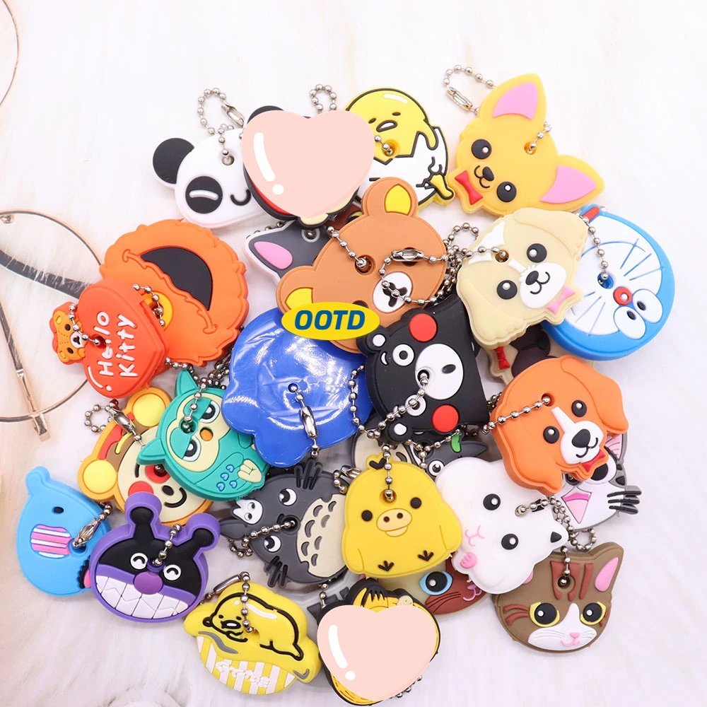 40pcs/set Cartoon Animal Key Cover Cute Silicone Key Chains Women Bear