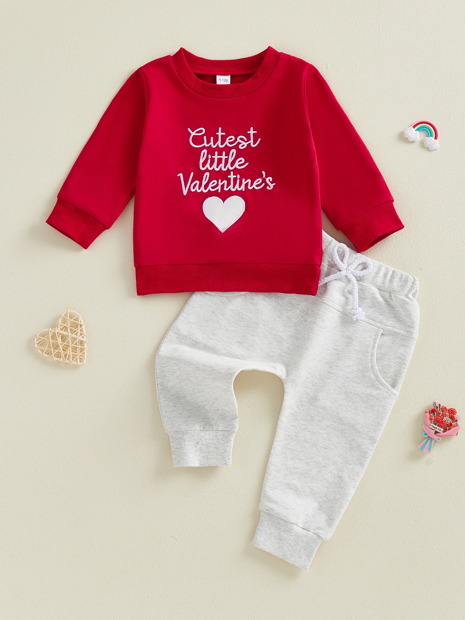 Toddler 2-Piece Valentine s Day Ensemble with Heart Print Sweatshirt and Matching Pants - Adorable Kids Outfit for the Holiday