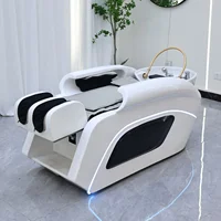 Lit de lavage capillaire électrique avec massage du dos intégré, éclairage d'ambiance LED, équipement pour salon de coiffure 5