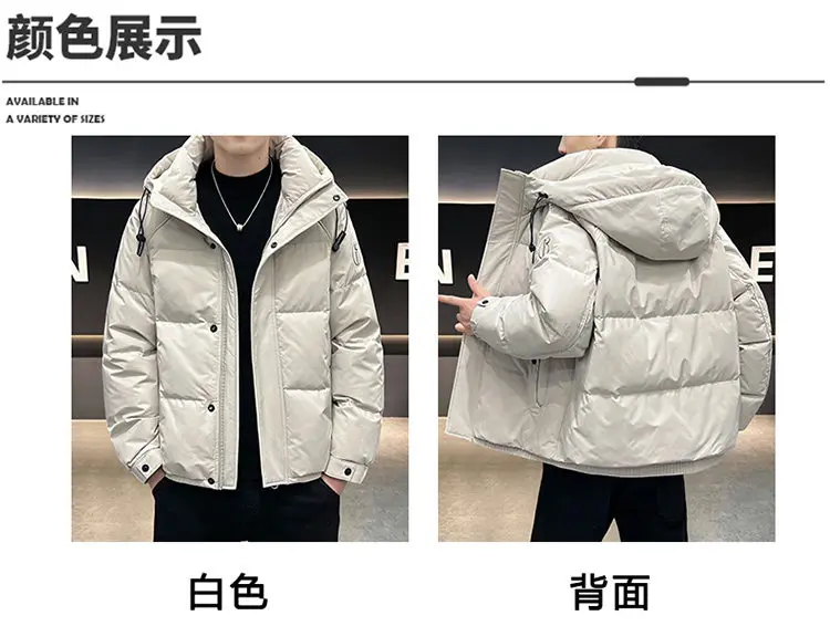 Einfarbige Herren-Entendaunenjacken mit Kapuze, 2025, Winter, winddicht, warm, Top, Puffermäntel, Oberbekleidung, verdickte, gepolsterte Parkas-Kleidung – Detail 4