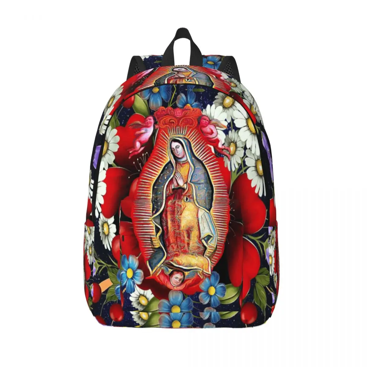 

Personalized Our Lady Of Guadalupe Canvas Backpack Bookbag for School College Mexican Virgin Mary Mexico Flowers Tilma Bags