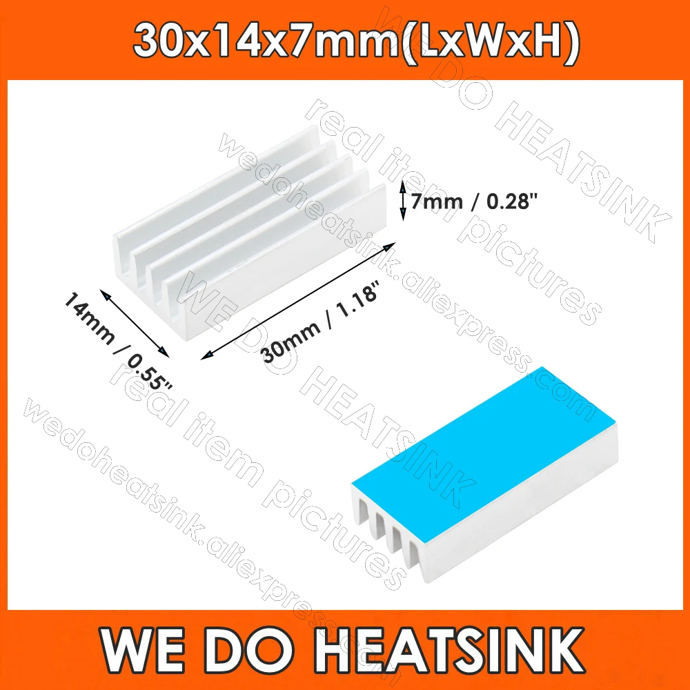 

30x14x7mm Silver Extruded Heat Sink Electronics Cooler Heatsink for MOS GPU IC Chipset with Thermal Conductive Adhesive Tape