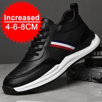 Fashion Genuine Leather Casual Shoes Sneakers Men Elevator Shoes Skateboard Shoes Male Comfortable Height Increase Insole 6-8CM 1