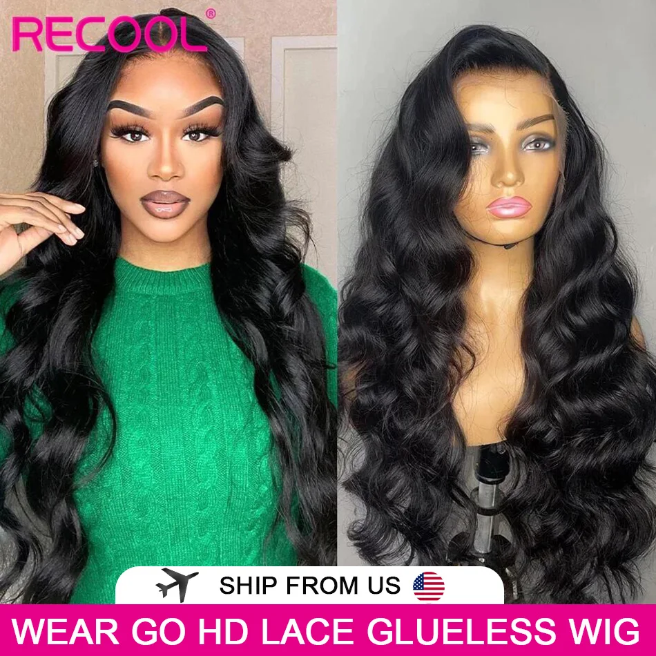 Recool Lace Front Human Hair Wigs Body Wave HD Lace Frontal Wig Ready To Go Transparent Wigs For Women Human Hair