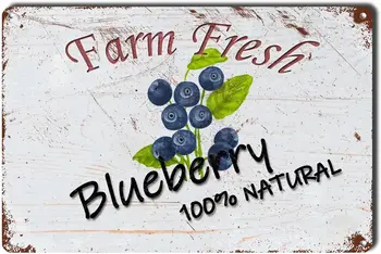 s1,Lygond Metal Sign Tin Sign Vintage Wall Art Natural Blueberry Farm Organic Food Furit Signs for Garden for Garage 6×8 Inches