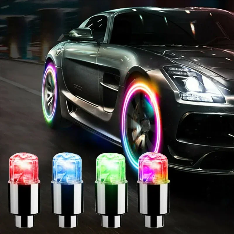 2/4PCS Wheel Lights Cap Car Moto Bike Wheel Tire Tyre Air Valve Stem LED Light Neon Valve Cap Lamp Tire Hub Colorful Flashing