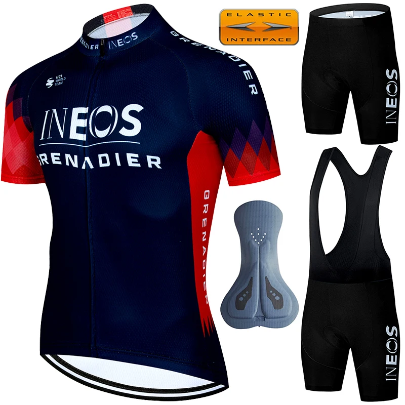 INEOS 남성용 사이클링 유니폼, 로드 바이크 저지, 남성 복장 세트, 세트 의류, 2024 Mtb 전문 셔츠 바지, 젤 턱받이