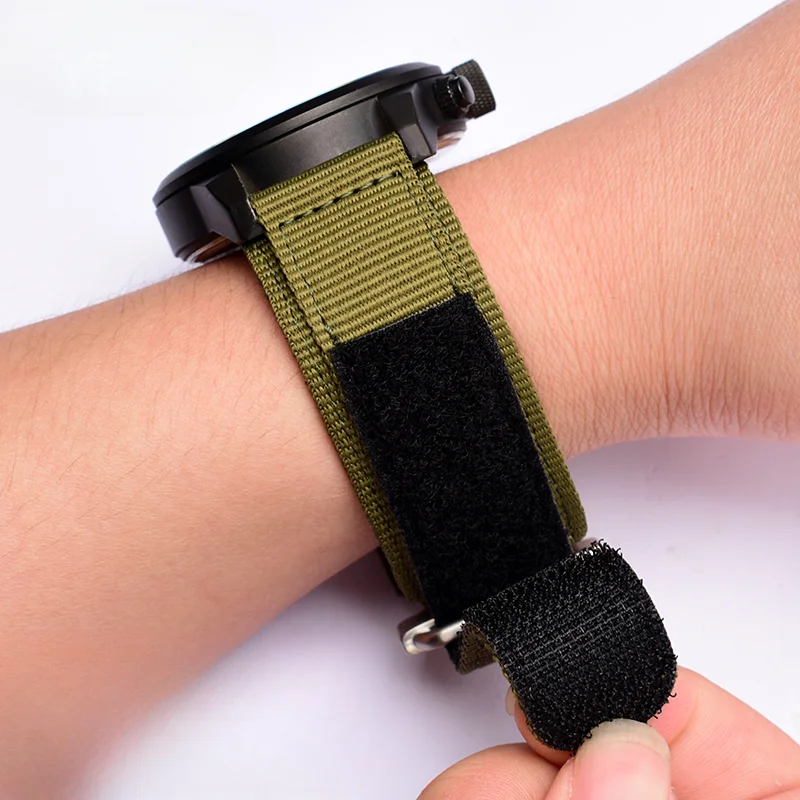 Durable Premium Nylon Hook and Loop Fastener Watch Strap for Outdoor Sports, Canvas Band 22-24 mm