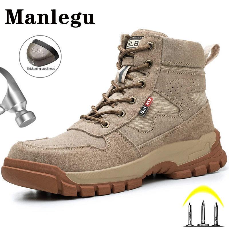 High Top Work Boots Men Steel Toe Safety Shoes Male Anti-Puncture Man Safety Boots Construction Indestructible Work Shoes
