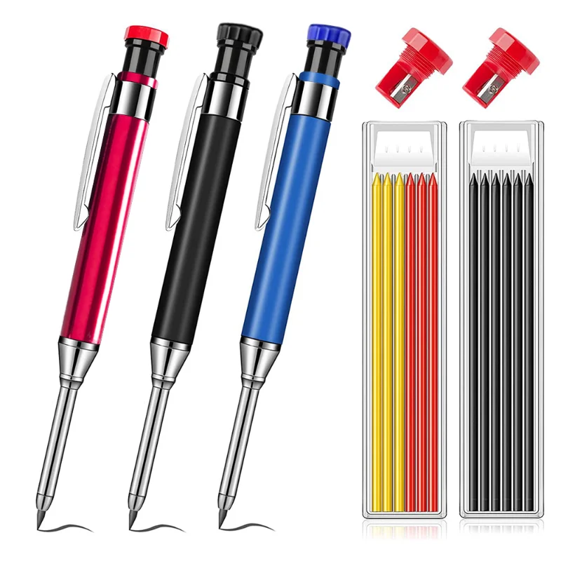 Metal Long Headed Deep Hole Woodworking pencils, Professional Engineering Woodworking pencils, Marking pens, Graphite Refills