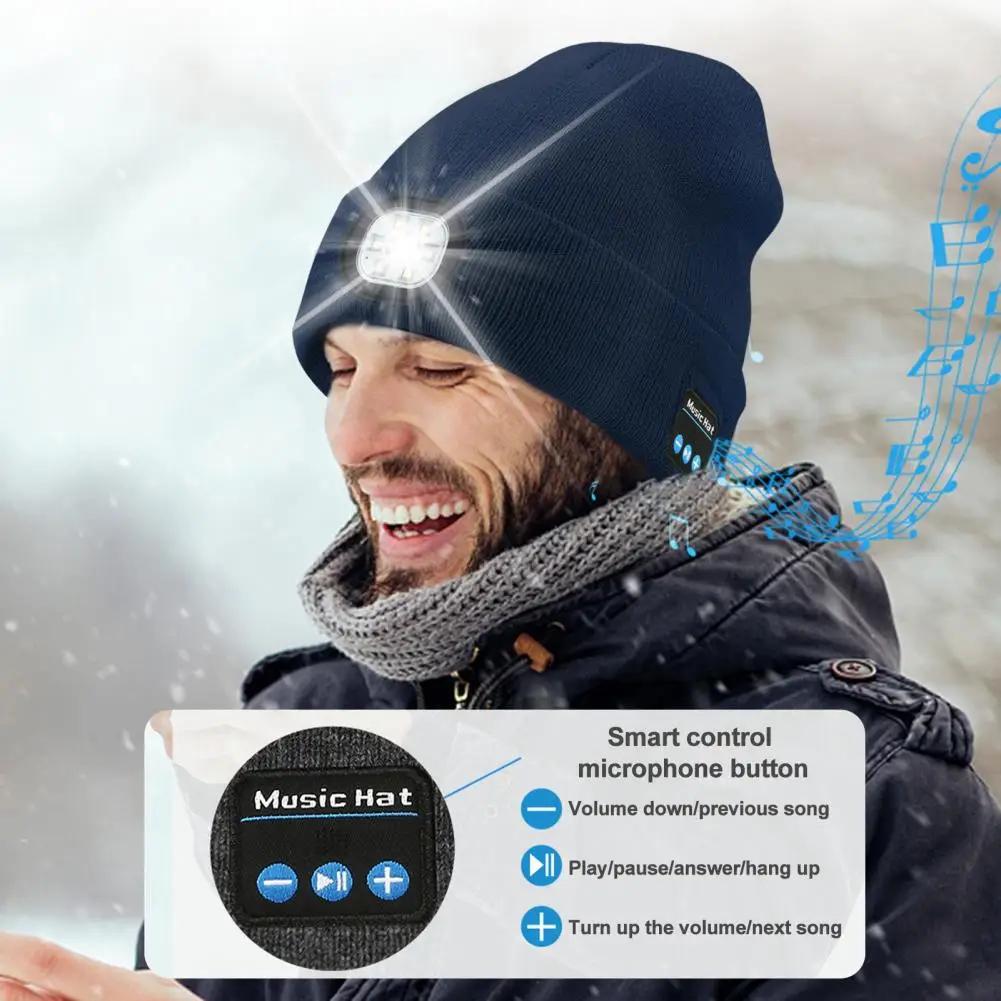 

Beanie Rechargeable Bluetooth Led Hat High Brightness Illumination Wireless Music Winter Warm Cap for Night Jogging Camping