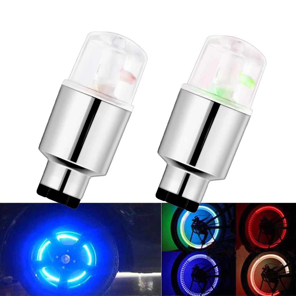 2pc Car Light Bike Hub Lamp Wheel Tire Tyre Valve Flash Neon Led Auto
