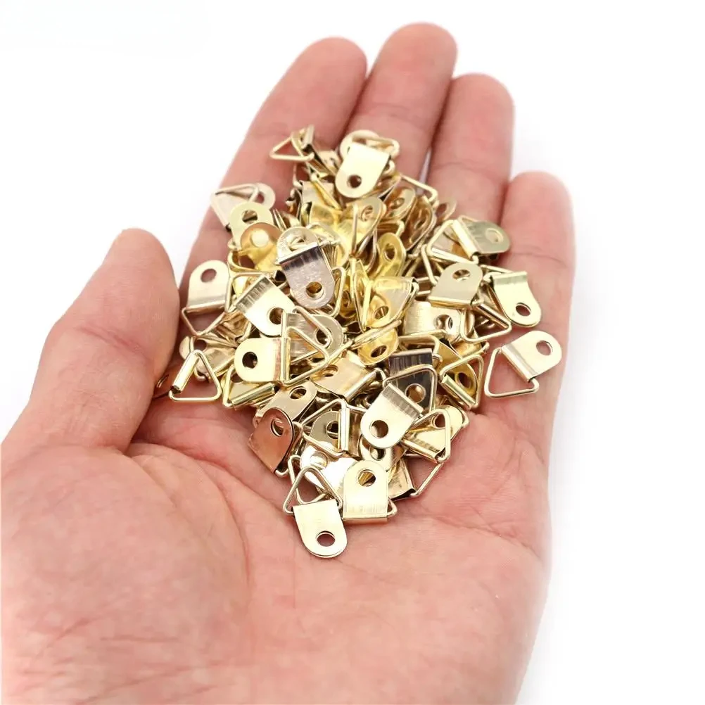 10/100PCS/Lot Golden Triangle D-Ring Hanging Oil Painting Mirror Picture Frame Hanger