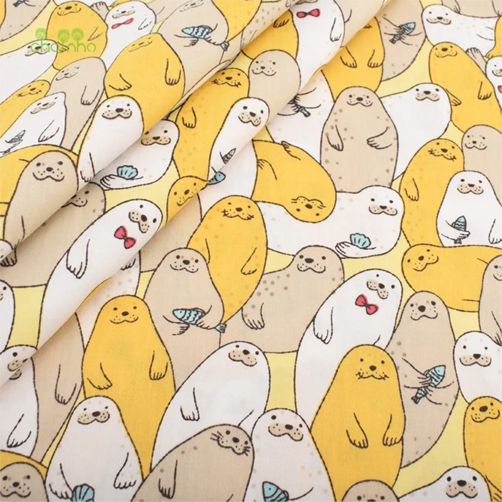 Chainho,Printed Twill Weave Cotton Fabric,Patchwork Cloth,DIY Sewing Quilting Material,8 Design Series,2 Sizes,15C2